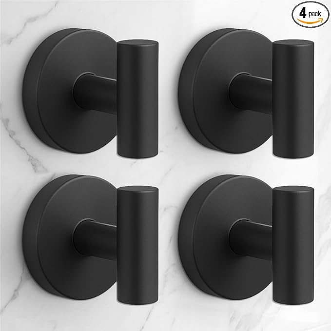 QQK Heavy Duty Suction Cup Hooks for Glass Window,Tile,Mirror,Removable Shower Hooks for Inside Shower,Metal Towel Hooks for Bathroom,4 Pack(Black)