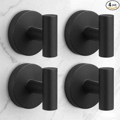QQK Heavy Duty Suction Cup Hooks for Glass Window,Tile,Mirror,Removable Shower Hooks for Inside Shower,Metal Towel Hooks for Bathroom,4 Pack(Black)