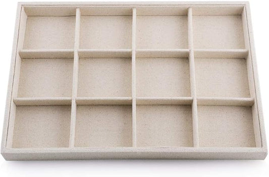 Oirlv Stackable 12 Girds Jewelry Trays Jewelry Storage Tray Showcase Display Organizer(13.8" X 1.4"X 9.4")