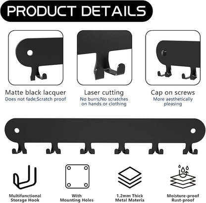 2 Pack Key Holder for Wall,Key Hooks,Key Holder Wall Mount Self Adhesive, Key Rack Wall Mount for Wall No Drill for Living Room, Kitchen, Bathroom, Garage (Black, 12 Hooks)