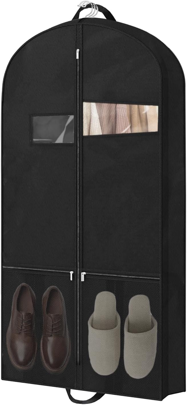 Travel Garment Bag with Accessories Zipper Pocket and Visible Transparent Window, 43" Heavy Duty Suit Bag for Suits, Tuxedos, Dresses, Coats