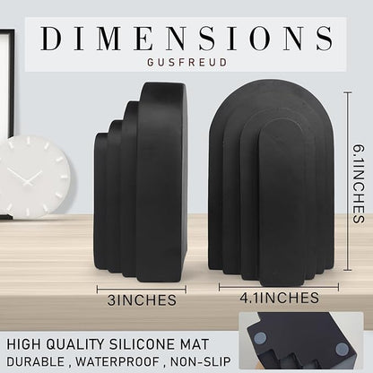 Book Ends for Heavy Books, Resin Decorative bookends, Heavy Duty Bookend for Shelves, Book Stopper for Shelves, Modern Home Decor Aesthetic Book Ends, Layered Arch Design Set of 2(Matte Black)