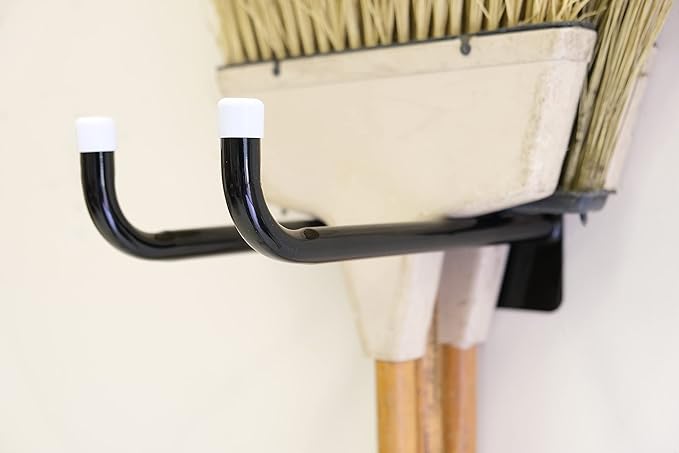 Shepherd Hardware 8095E Heavy Duty Steel 10-Inch Garage Storage Utility Double Hooks, 2 Pack, Black
