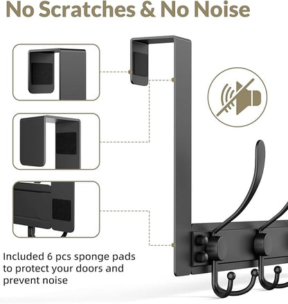 WLCSNG Heavy Duty Over The Door Hooks Rustproof - 25lb Over The Door Towel Rack, Over The Door Towel Hook, Door Hanger for Bathroom, Coat Rack Dorm Room Essentials (1Pack,Black)