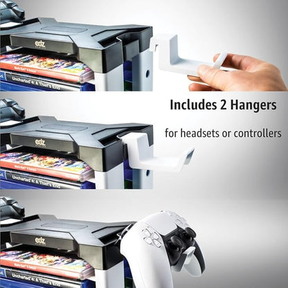 ADZ Universal Game Holder – 46 Game Storage Tower Rack for PS2 PS3 PS4 PS5 PSP Xbox 360 Xbox One Series X Wii Switch Games DVD and Blu-Ray Disks. Includes 2 Controller Mounts (White)