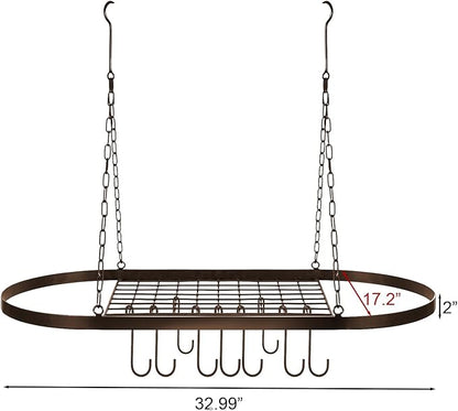 Sorbus Pot and Pan Rack for Ceiling 31" with 10 S Hooks — Decorative Oval Mounted Storage Rack — Multi-Purpose Organizer Great for Home, Restaurant, Kitchen Cookware, Utensils, Books, (Bronze)