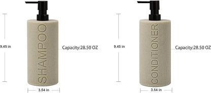 Indecor Home Resin 2 Pack Shampoo, Conditioner or Body Wash Dispenser Set, Luxurious Refillable Pump Bottles with Matte Pump Top and Embossed Text, Durable Design for Bathroom and Shower
