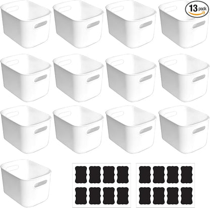 13 Pcs Plastic Storage Bins White Storage Bin Organizer Baskets Small Storage Containers for Pantry Home Kitchen (10 x 7 x 6 Inch)