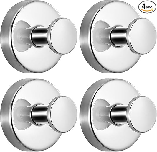 Fenas Suction Cup Hooks for Shower No-Drill Bathroom Hooks for Towels, Robes, Loofah Mountable on Bathroom Walls, Kitchen, Glass, Mirrors,Tile,Smooth Non-Porous Surfaces,Removable,4pcs,Chrome Polished