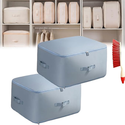 Ultra Space Saving Self Compression Organizer, 3-Layer Washable Comforter Storage Bag, Compression Bags for Storage for Storing and Organizing Winter Blanket, Duvets (2*Large Blue)