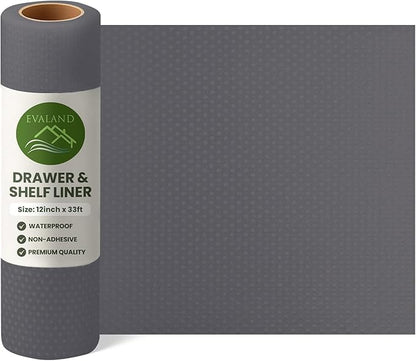 EVALAND Shelf Liners for Kitchen Cabinets Non-Adhesive 12" x 33 FT Gray Drawer Liner Non Slip, Washable Cabinet Liner, Waterproof Shelf Liners for Cabinets, Refrigerator Bathroom Pantry Cabinet Mat