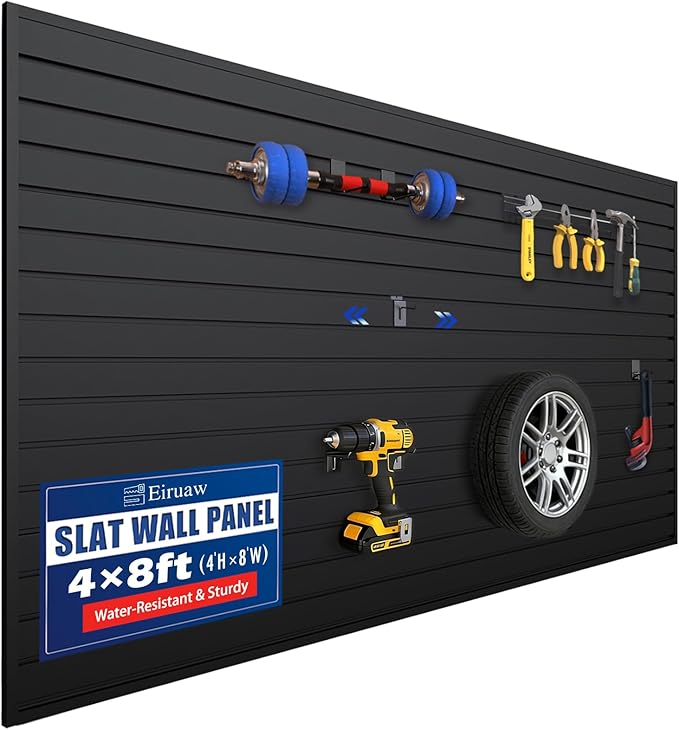 Slat Wall Paneling 4'x8' Black Slatwall Panels - Heavy Duty PVC Garage Organizer, Industrial-Grade Moisture-Resistant Easy DIY Install for Garage, Tool, Retail, Bike Storage & Organization by Eiruaw
