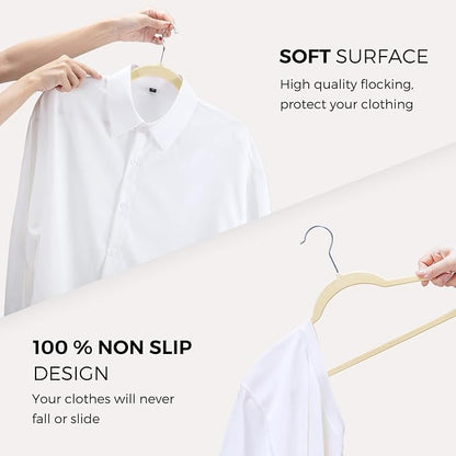 HOUSE DAY Premium Velvet Hangers 100 Pack Beige, Non-Slip Flocked Felt Hangers, Sturdy Clothes Hanger with 360° Rotatable Hook, Heavy Duty Durable Slim Coat Hanger for Closet Space Saving
