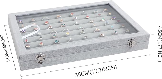Wudygirl 7 Slot Ring Holder Velvet Jewelry Organizer Jewelry Tray for Drawer Rings Storage Ring Display Showcase Tray Stackable(Ring Box)