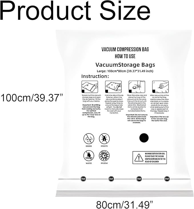 Weejian 6 Jumbo Vacuum Storage Seal Bags, Space Saver Bags with Travel Hand Pump, Compression Airtight Sealer Bags for Clothes, Bedding, Pillows, Comforters, Blankets