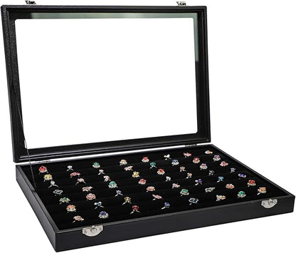 Wudygirl 7 Slots Ring Holder Organizer Box with Transparent Lid Black Jewelry Organizer for Store Display Jewelry Holder for Rings（Ring Organizer）