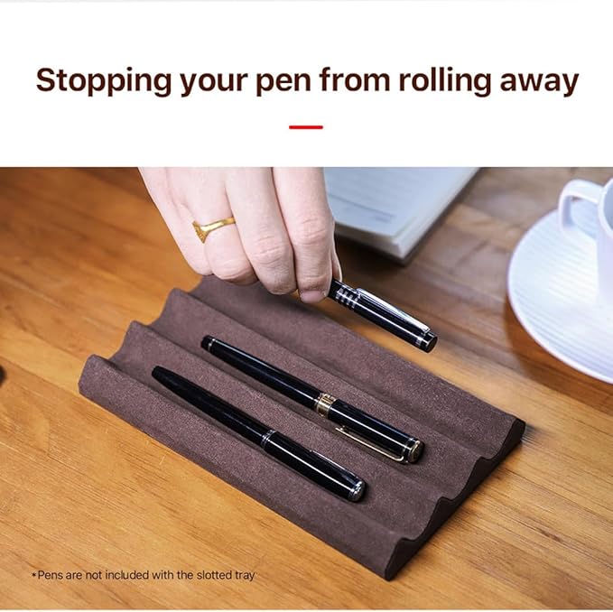 EURYNOME Genuine Leather Display Case and Stand, 3 Pen Holder for Desk