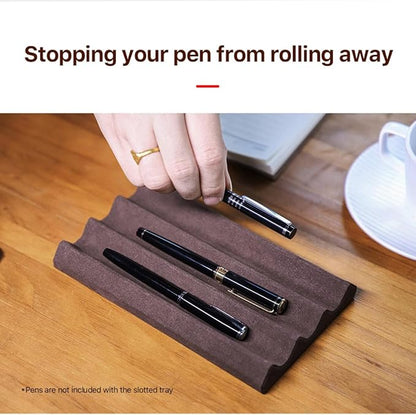 EURYNOME Genuine Leather Display Case and Stand, 3 Pen Holder for Desk