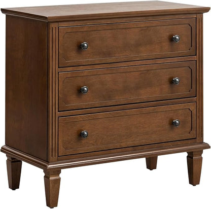 HULALA HOME 3 Drawer End Table with Charging Station, Wooden Drawer Organizer with Wood Legs, Mid Century Modern End Table, Walnut