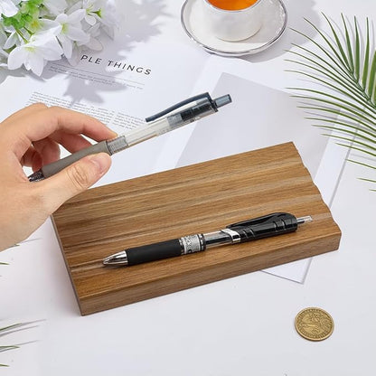 MAYJOYDIY Wooden Desk Pen Pencil Tray 4 Fountain Pen Holder Minimalist Valet Tray Pencil Case Organizer Suitable for School, Home, Office Desktop Office Art Accessories (Coconut Brown)
