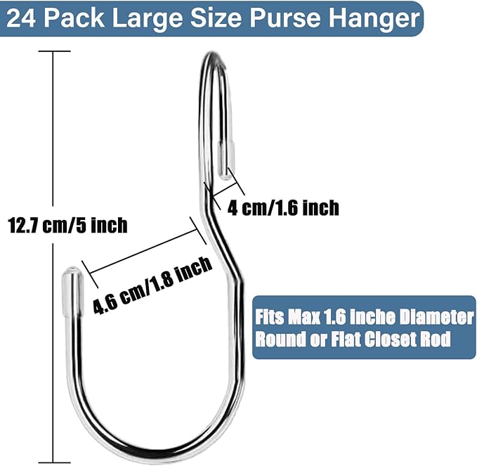 DHYLRICHER 24-Pack Purse Hangers for Closet, Large 5-inch Twist Design Hooks for Bags, Purses, Handbags, Belts, Scarves, Hats (Platinum)