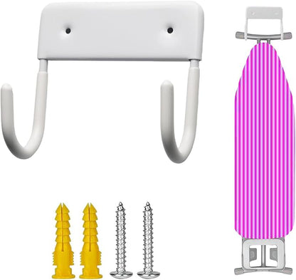 Ironing Board Holder Wall Mount, Heavy Duty Ironing Board Hanger for Laundry Room Organization, Space-Saving Wall Hook for Iron and Board Storage, Fits T & Y Style Iron Boards, White