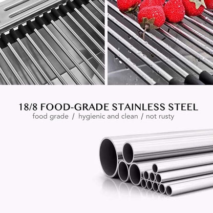 Roll up Dish Drying Rack RV Folding Over Sink 304 Stainless Steel in Kitchen Dish Drainer Heat Resistant Mat Multipurpose Portable Dish Trainer,Black,17x12inches