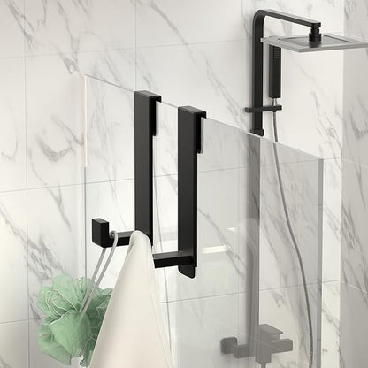 WUIVIUT Heavy-Duty Stainless Steel 7.5 Inch Over The Glass Door Shower Hooks - Towel Hooks for Frameless Shower Glass Door Bathroom Holder for Washroom(L Shape 2 Pack, Fits 3/8'' Thick)