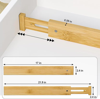 Ruichang Bamboo Kitchen Drawer Divider 4 Pack,17-22" Adjustable Dresser Drawer Organizer for Bathroom,Bedroom,Natural,2.4 inch High