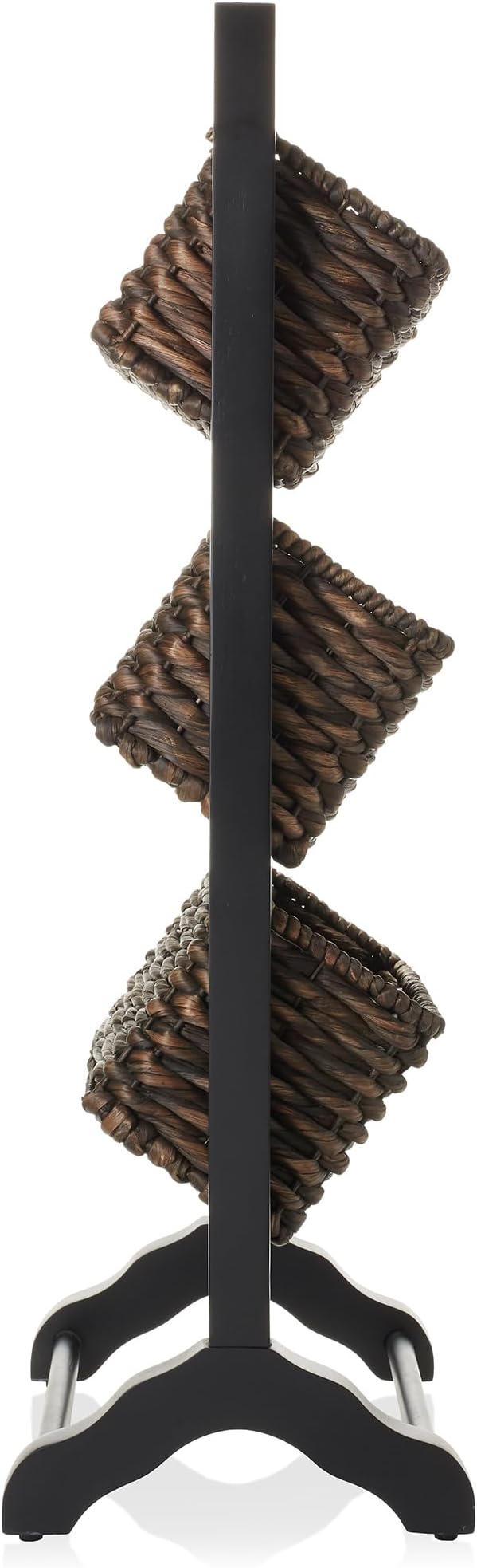 Casafield 3-Tier Floor Stand with Water Hyacinth Storage Baskets, Black/Espresso - Standing Organizer Rack for Bathroom, Kitchen, Laundry, Living Room