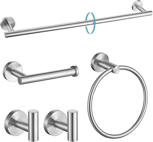 5Pcs Brushed Nickel Bathroom Hardware Towel Bar Accessories Set 23.6 Inch SUS304 Stainless Steel Bath Towel Racks with Toilet Paper Holder Shelf for Bathroom Kitchen Wall Mounted, Middle Removable