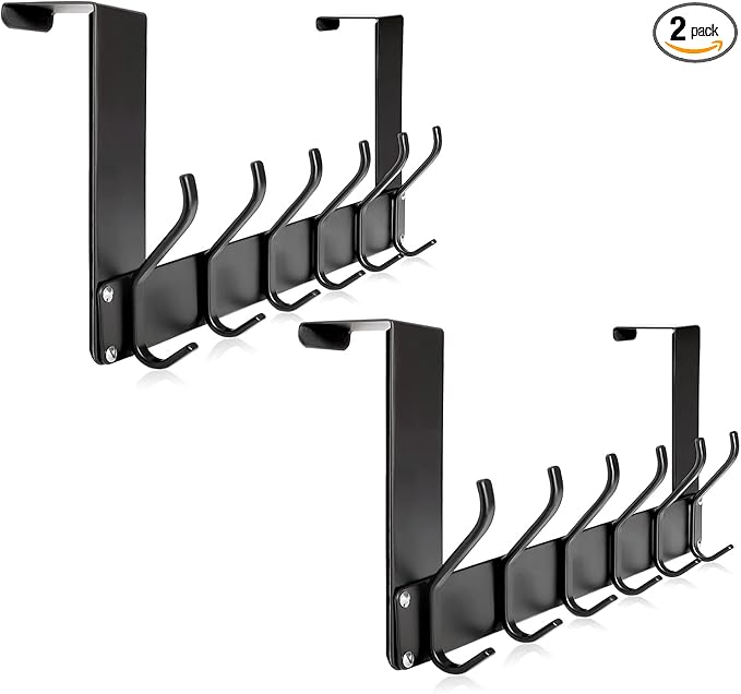 KEOAMG 2Pack Foldable Over The Door Hanger, No Assembly Required Door Hanger Hook, Sturdy Over The Door Coat Rack, Over The Door Hooks for Hanging Clothes, Towels, Hats, Matte Black