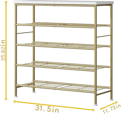 SUOERNUO Shoe Rack Organizer 5 Tier for Closet Entryway Free Standing Metal Storage Shoe Shelf with MDF Top Board，Gold