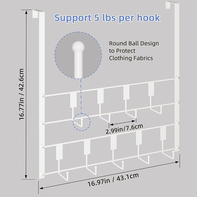 PAPAGIFTREE Over The Door Hooks, Over Door Hanger 9 Hooks, Coat Rack and Towel Rack for Hanging Clothes, Door Towel Hanger and Holder for Bathroom Organizer, Bedroom and Kitchen White