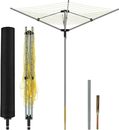 tonchean 165 Feet Outdoor Umbrella Drying Rack, 4-arm Rotary Umbrella Clothesline for Laundry Adjustable Height Rotary Dryer Collapsible Clothes Drying Rack with 12-Lines