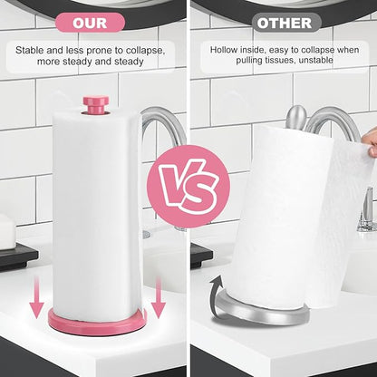 Stainless Steel Paper Towel Holder, Pink, Countertop for Kitchen & Bathroom, Standing with Weighted Base for Standard or Rolls, Brushed Brass