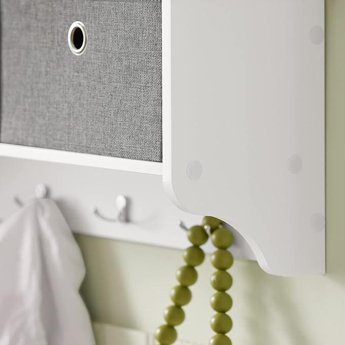 SoBuy Wall Shelf with Hooks, Coat Rack Wall Mounted with Shelf, Entryway Wall Cubby Storage Cabinet Unit with 3 Baskets 5 Hooks, Wihte, FRG282-W