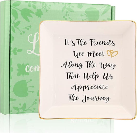 RUIMIC Going Away Graduation Birthday Gifts for Friends Coworkers-Ceramic Ring Trinket Dish, Jewelry Tray - Far Apart Long Distance Gifts for Bestie - Miss You Thank You Gifts for Her