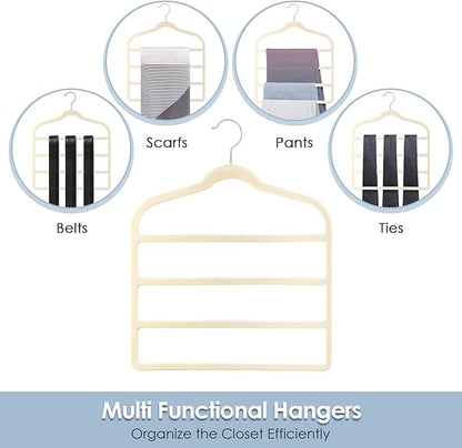 Velvet Hangers Space Saving Non Slip Pant Velvet Hangers, DUDUCOFU 4 Pack Beige Multi Layer Clothes Hangers Closet Organizer for Pants Trousers Scarf