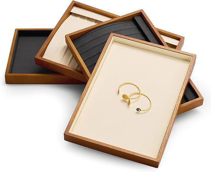 Oirlv Solid Wood Jewelry Tray Ring Earring Display Showcase Jewelry Organizer