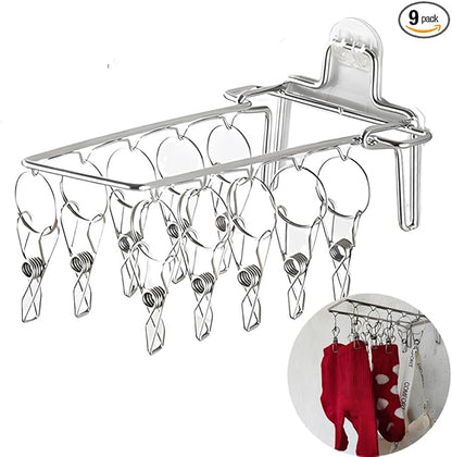 Wall Hanging Folding Socks Clip, Bathroom Balcony Folding Clothes Hanger,Sock Hanger for Drying Towel Bra Underwear Sock Clip,10 Clips