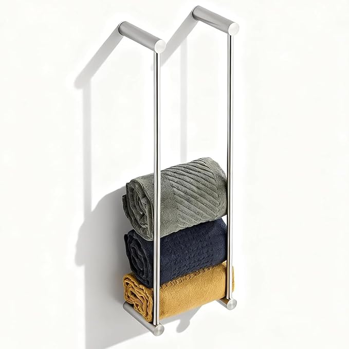 Towel Racks for Bathroom, NEWRAIN Wall Mounted Stainless Steel Organizer, Brushed Nickel Rolled Towel Storage Wall-Mounted Bath Towel Holder for Folded Large Towel Washcloths