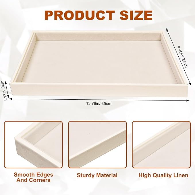 JETEHO Beige Velvet Jewelry Tray for Drawers Jewelrys Display Tray Stackable Jewelry Organizer Trays for Necklace Bracelet Ring Watch (1 Pack)