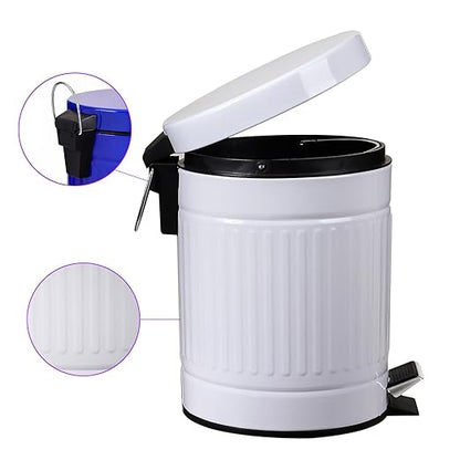 5 L Round Step Pet Trash with Lid,Mini Metal Pedal Bin,Small Garbage Can Wastebasket for Home,Car or Office，White