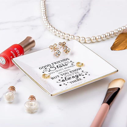Friend Gifts for Women - Ceramic Ring Trinket Dish Jewelry Tray - Birthday for Her Best Friends Female - Friendship Gifts for Women Friends - Good Friends are Like Stars Gift