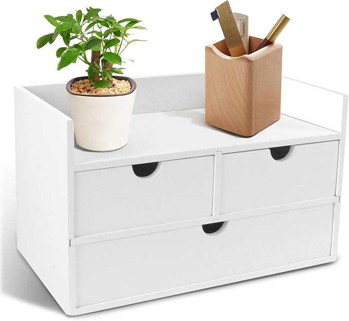 Desk Organizer with Drawers Countertop Drawer Organizer Drawers for Desk Top Home Office Workspace Bathroom Toiletries Supplies (White with shelf)