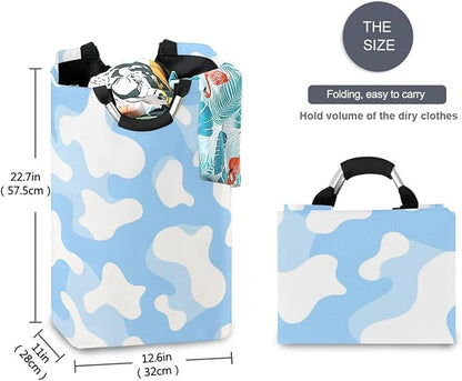 Laundry Hamper Basket Cow Texture Blue Storage Basket Collapsible Clothes Hamper with Handle Decorative Organizer Bins Basket for Laundry Room Bedroom Clothes College