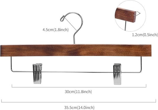 Nature Smile Deluxe Wooden Pants Hangers,Solid Lotus Wood Jeans Skirt Hanger with Clips Anti-Rust Hook Pack of 28（Retro）