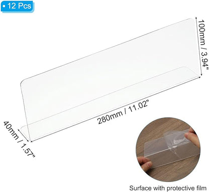 PATIKIL 12 Pack Shelf Dividers for Closet Organization, 11x1.57x3.9 Acrylic Closets Separator Kitchen Cabinet Shelves Under Bed Blocker for Bedroom Kitchen Office, Clear