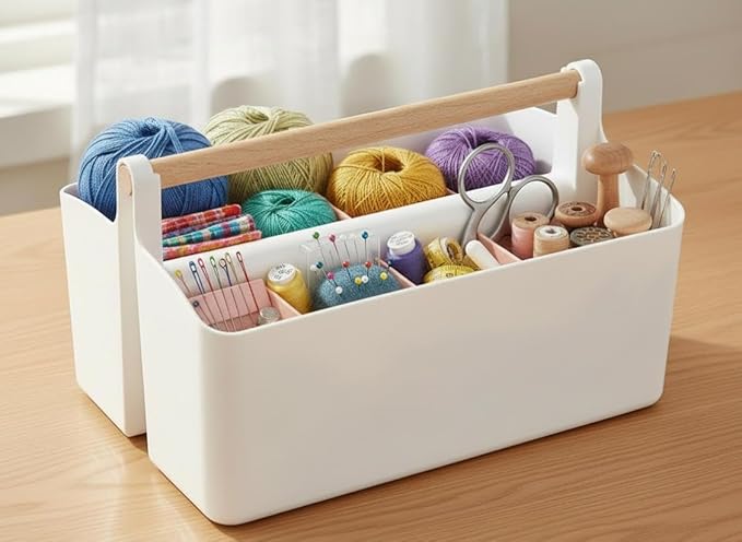 Frcctre 2 Pack Plastic Portable Organizer Caddy Tote with Handle, Stackable 8 Slots Storage Organizer Bin with Adjustable Dividers for Home Bathroom Classroom Art Crafts Storage Supplies